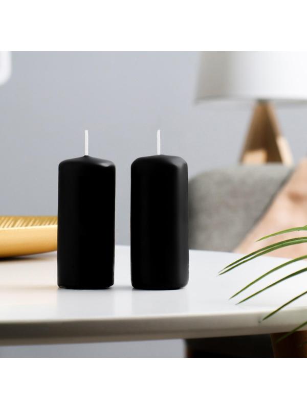 Набор свечей - цилиндров, 4х9 см, набор 2 шт, чёрная