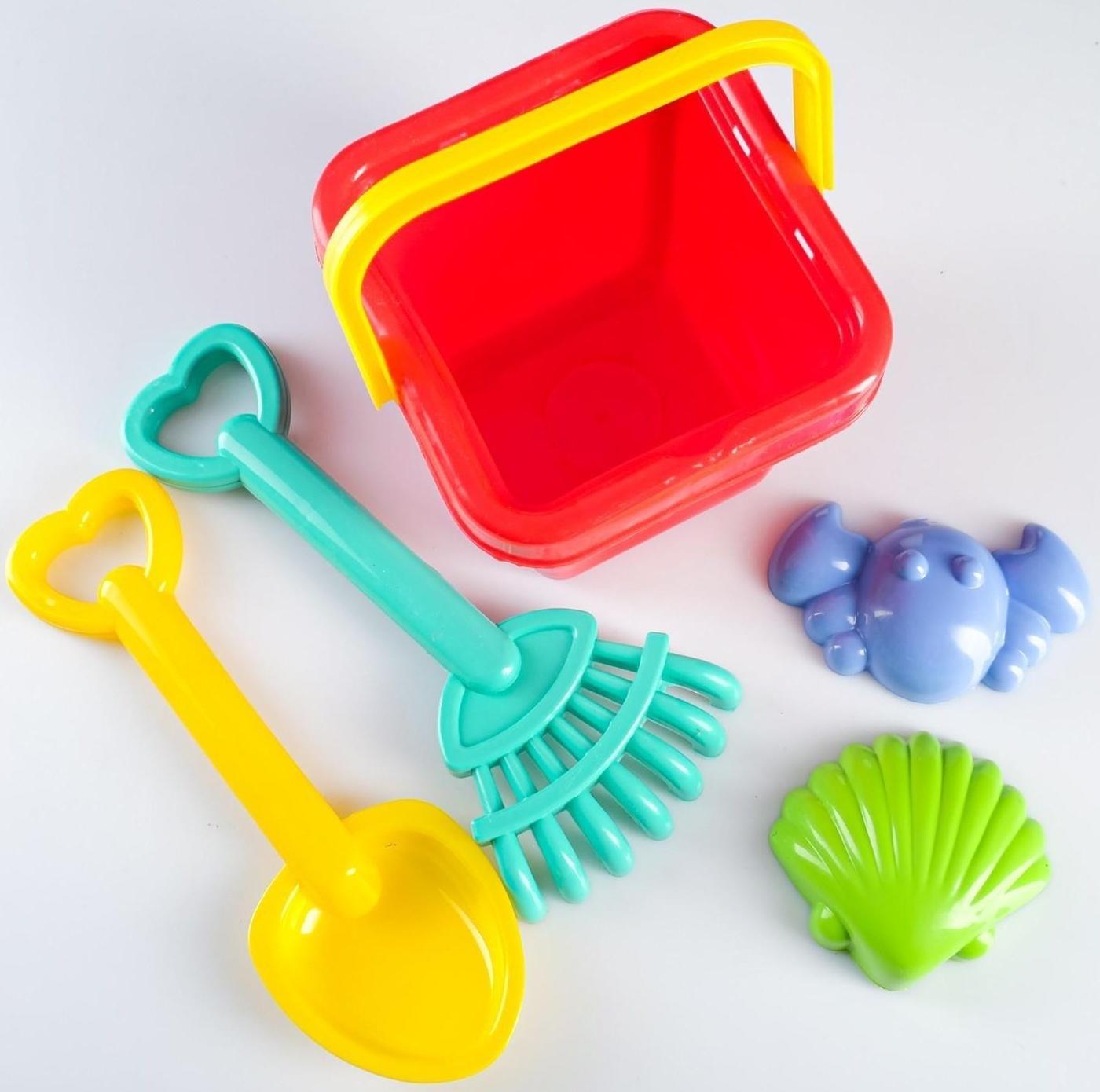 Набор для песочницы 5 предметов: ведерко, лопатка, грабли, 2 формочки, 14х14х25см, МИКС