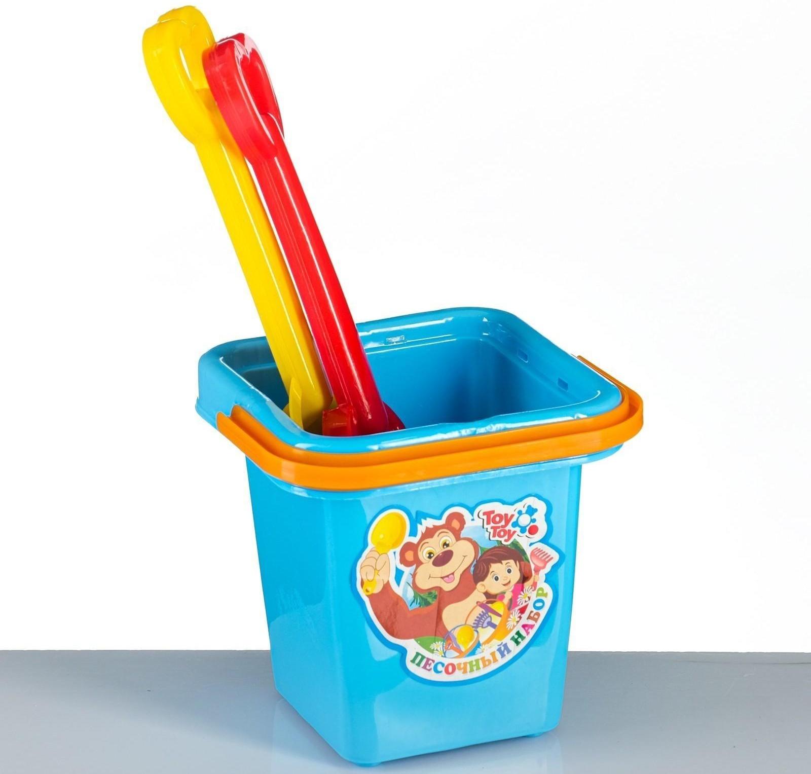 Набор для песочницы 5 предметов: ведерко, лопатка, грабли, 2 формочки, 14х14х25см, МИКС
