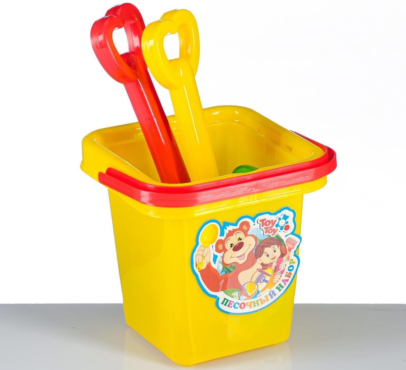 Набор для песочницы 5 предметов: ведерко, лопатка, грабли, 2 формочки, 14х14х25см, МИКС