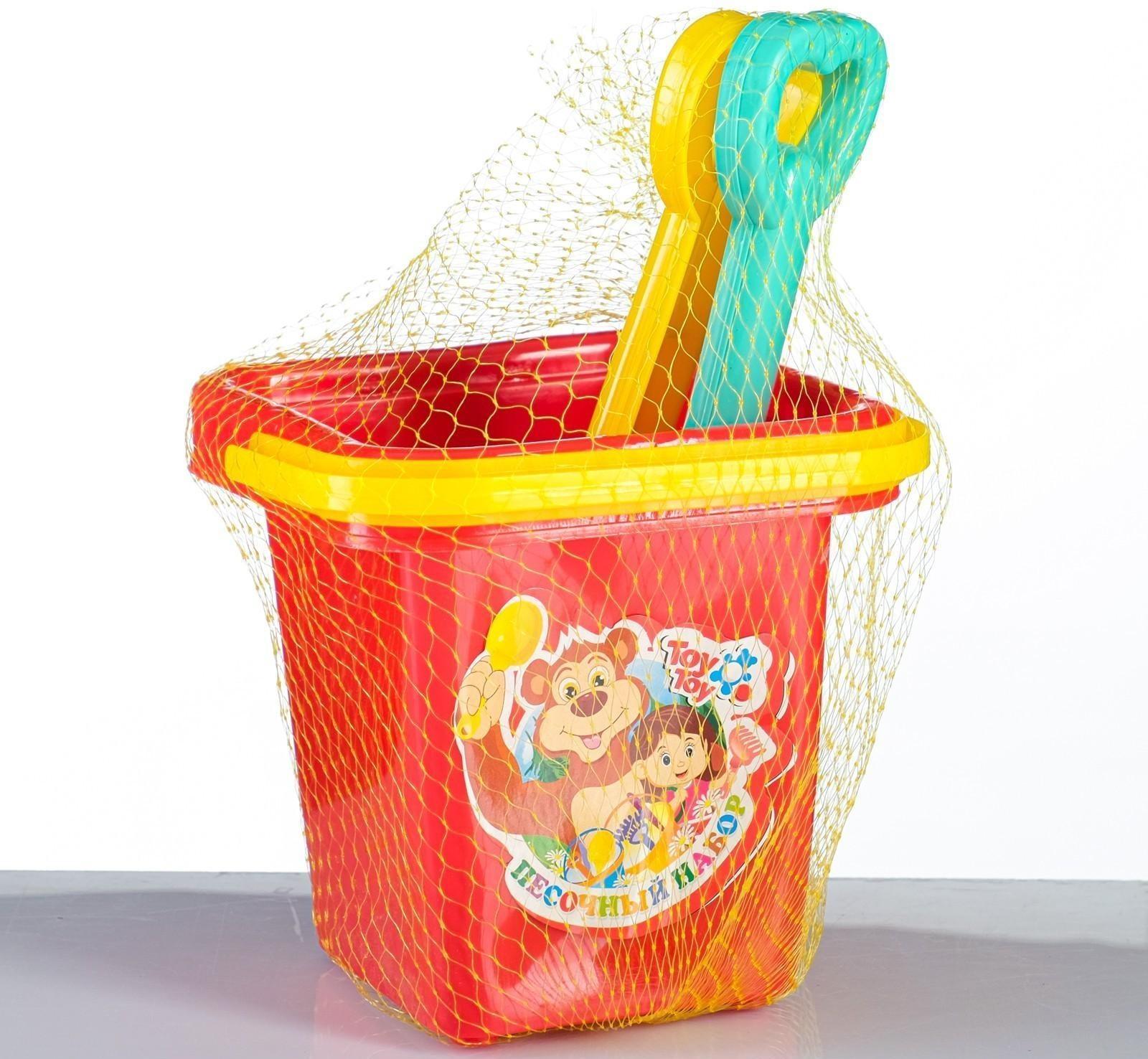 Набор для песочницы 5 предметов: ведерко, лопатка, грабли, 2 формочки, 14х14х25см, МИКС