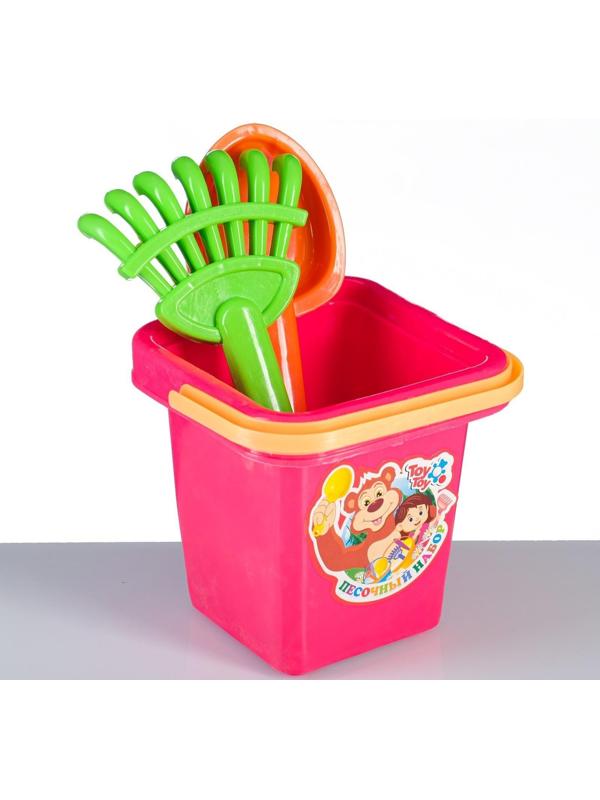 Набор для песочницы 5 предметов: ведерко, лопатка, грабли, 2 формочки, 14х14х25см, МИКС