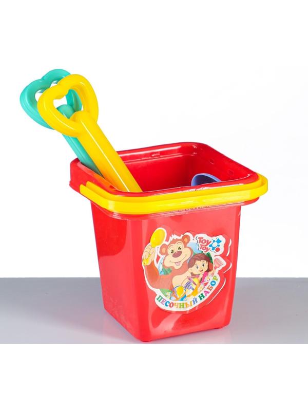 Набор для песочницы 5 предметов: ведерко, лопатка, грабли, 2 формочки, 14х14х25см, МИКС