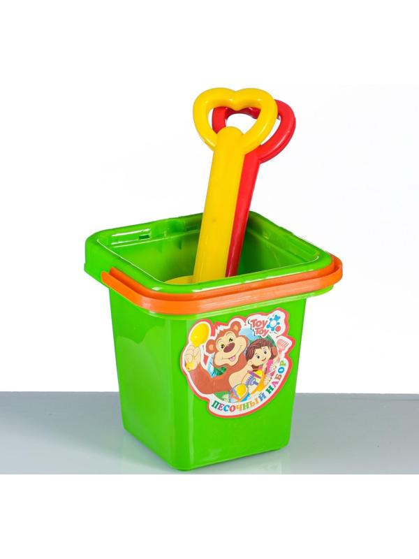 Набор для песочницы 5 предметов: ведерко, лопатка, грабли, 2 формочки, 14х14х25см, МИКС