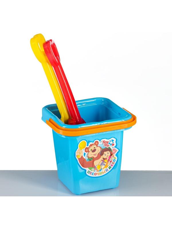 Набор для песочницы 5 предметов: ведерко, лопатка, грабли, 2 формочки, 14х14х25см, МИКС