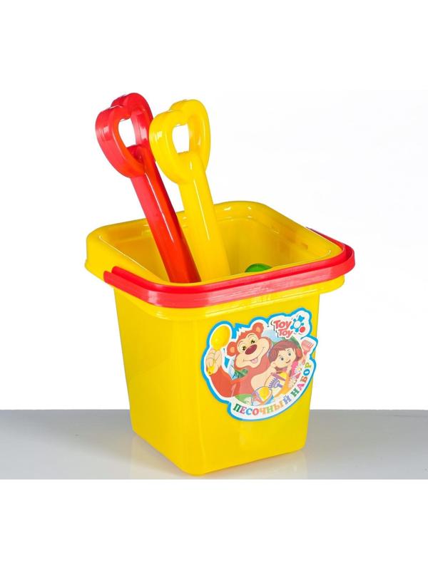 Набор для песочницы 5 предметов: ведерко, лопатка, грабли, 2 формочки, 14х14х25см, МИКС