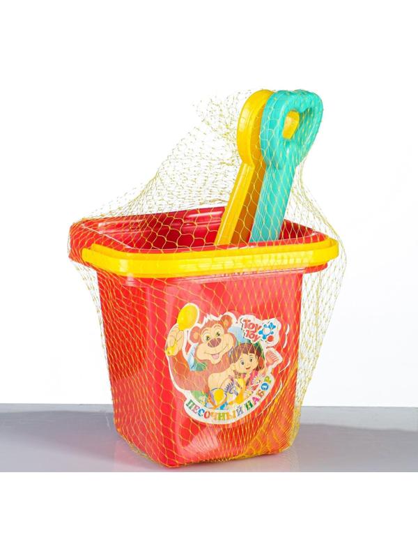 Набор для песочницы 5 предметов: ведерко, лопатка, грабли, 2 формочки, 14х14х25см, МИКС