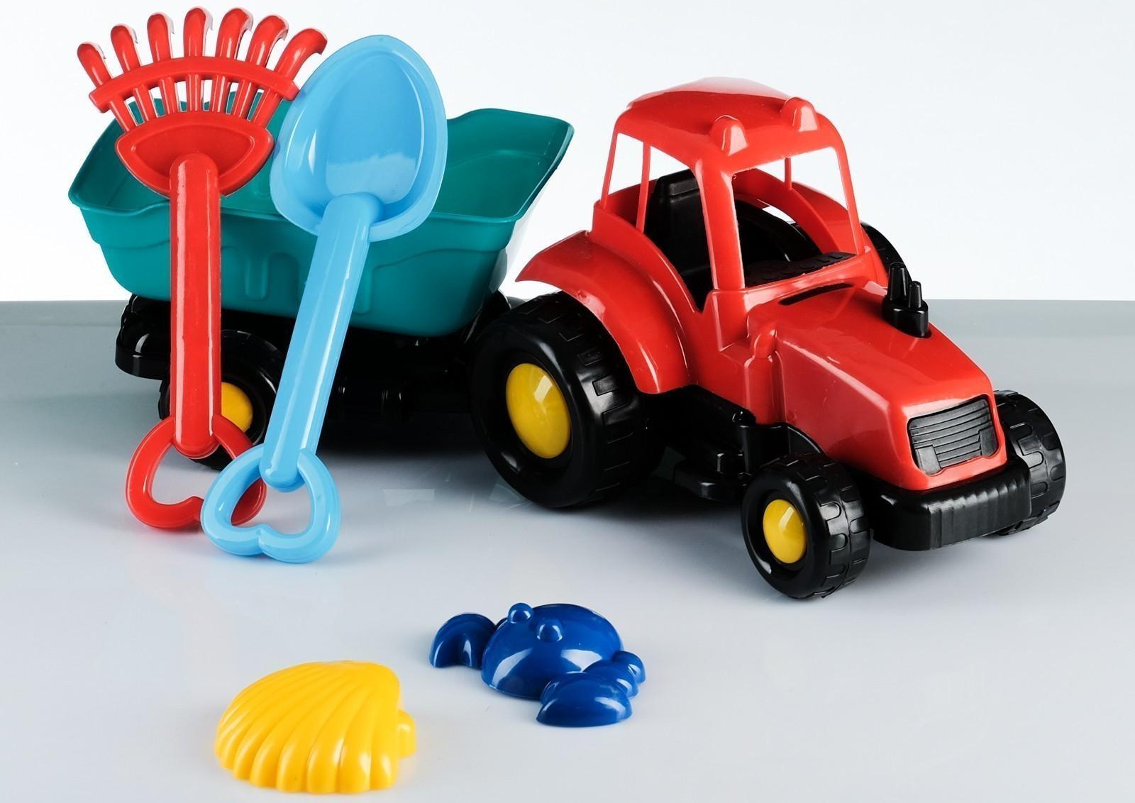 Набор для песочницы Трактор с прицепом, лопатки, формочки 42 х 14 х 16 см МИКС