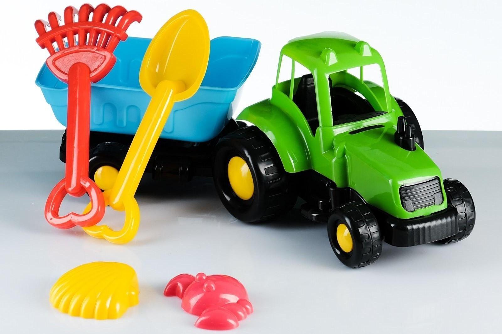 Набор для песочницы Трактор с прицепом, лопатки, формочки 42 х 14 х 16 см МИКС