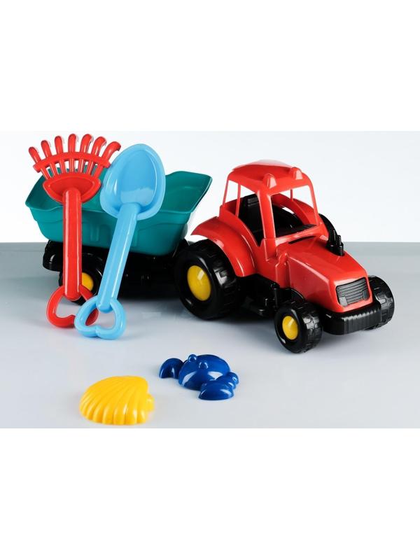 Набор для песочницы Трактор с прицепом, лопатки, формочки 42 х 14 х 16 см МИКС
