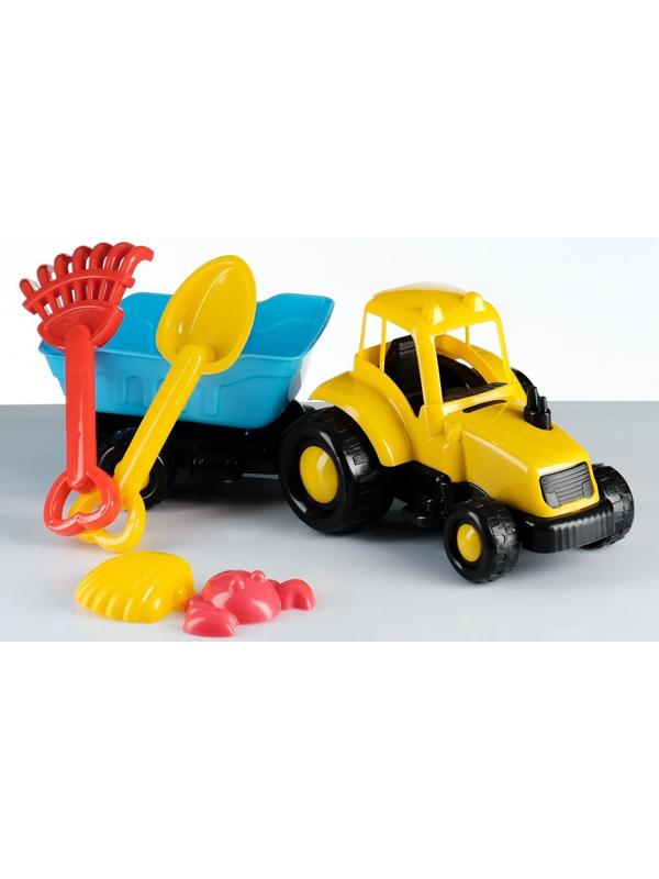Набор для песочницы Трактор с прицепом, лопатки, формочки 42 х 14 х 16 см МИКС