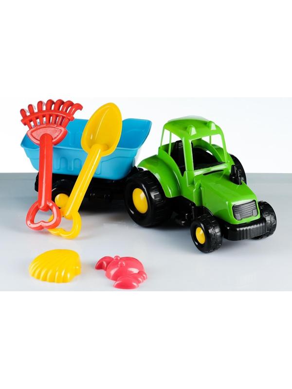 Набор для песочницы Трактор с прицепом, лопатки, формочки 42 х 14 х 16 см МИКС