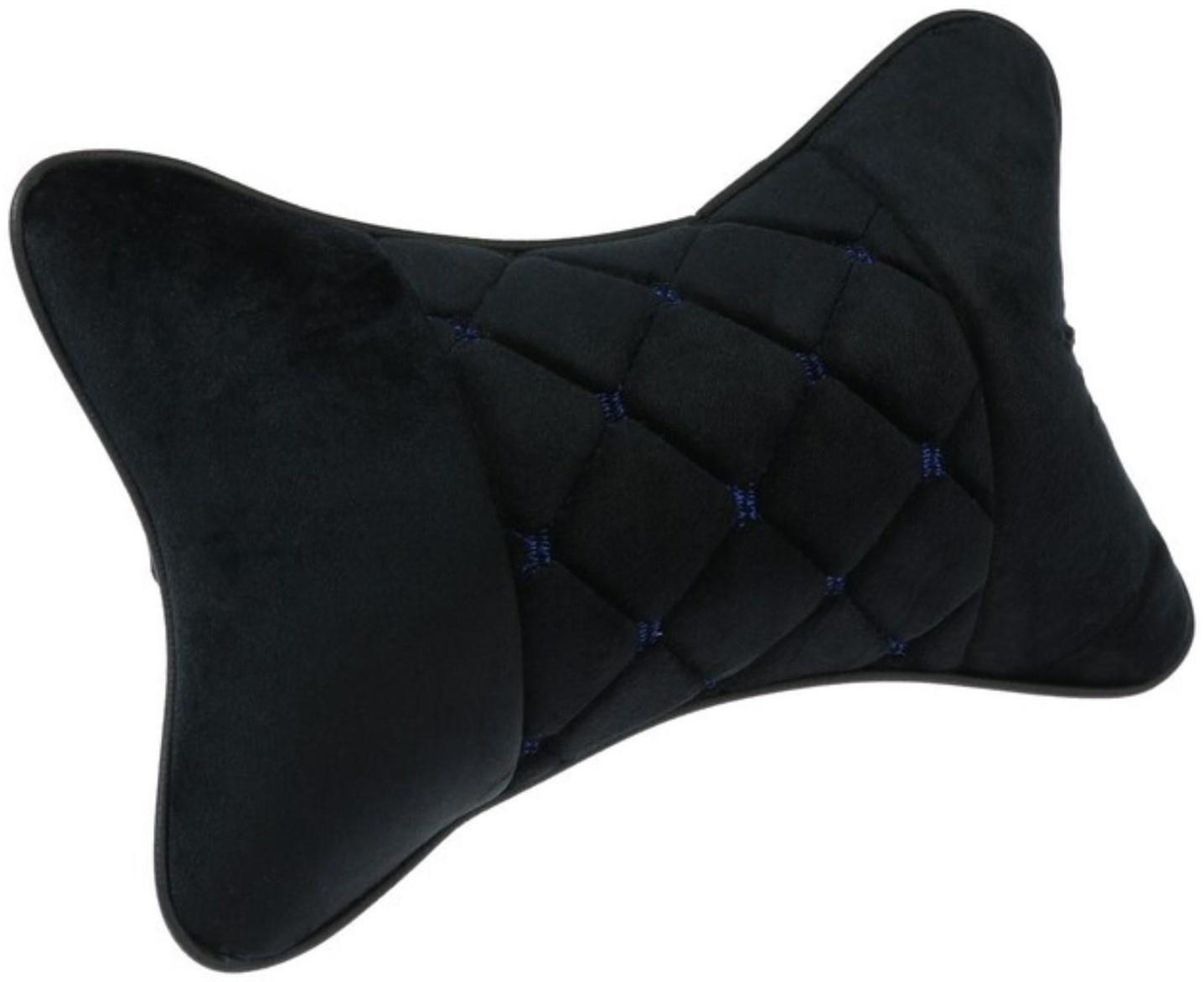 Подушка автомобильная для шеи 27×17 см, велюр, черный с синей строчкой