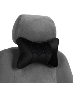 Подушка автомобильная для шеи 27×17 см, велюр, черный с синей строчкой