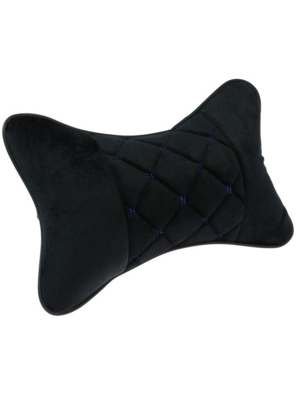 Подушка автомобильная для шеи 27×17 см, велюр, черный с синей строчкой