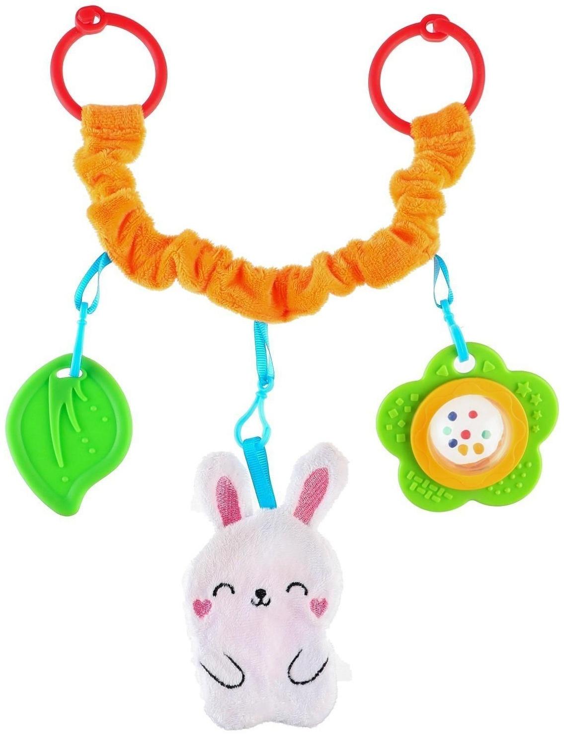 Растяжка - погремушка мягкая на кроватку/коляску «Зайка», 30 - 45 см