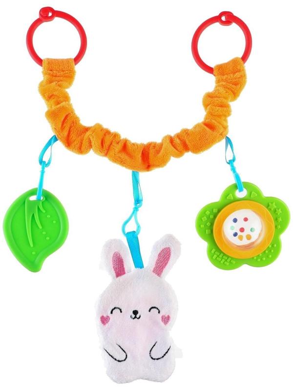 Растяжка - погремушка мягкая на кроватку/коляску «Зайка», 30 - 45 см
