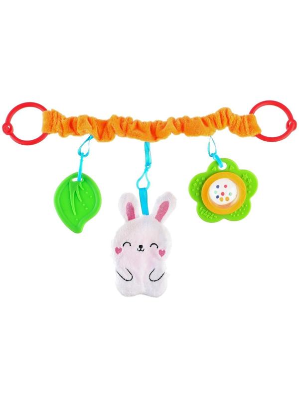 Растяжка - погремушка мягкая на кроватку/коляску «Зайка», 30 - 45 см