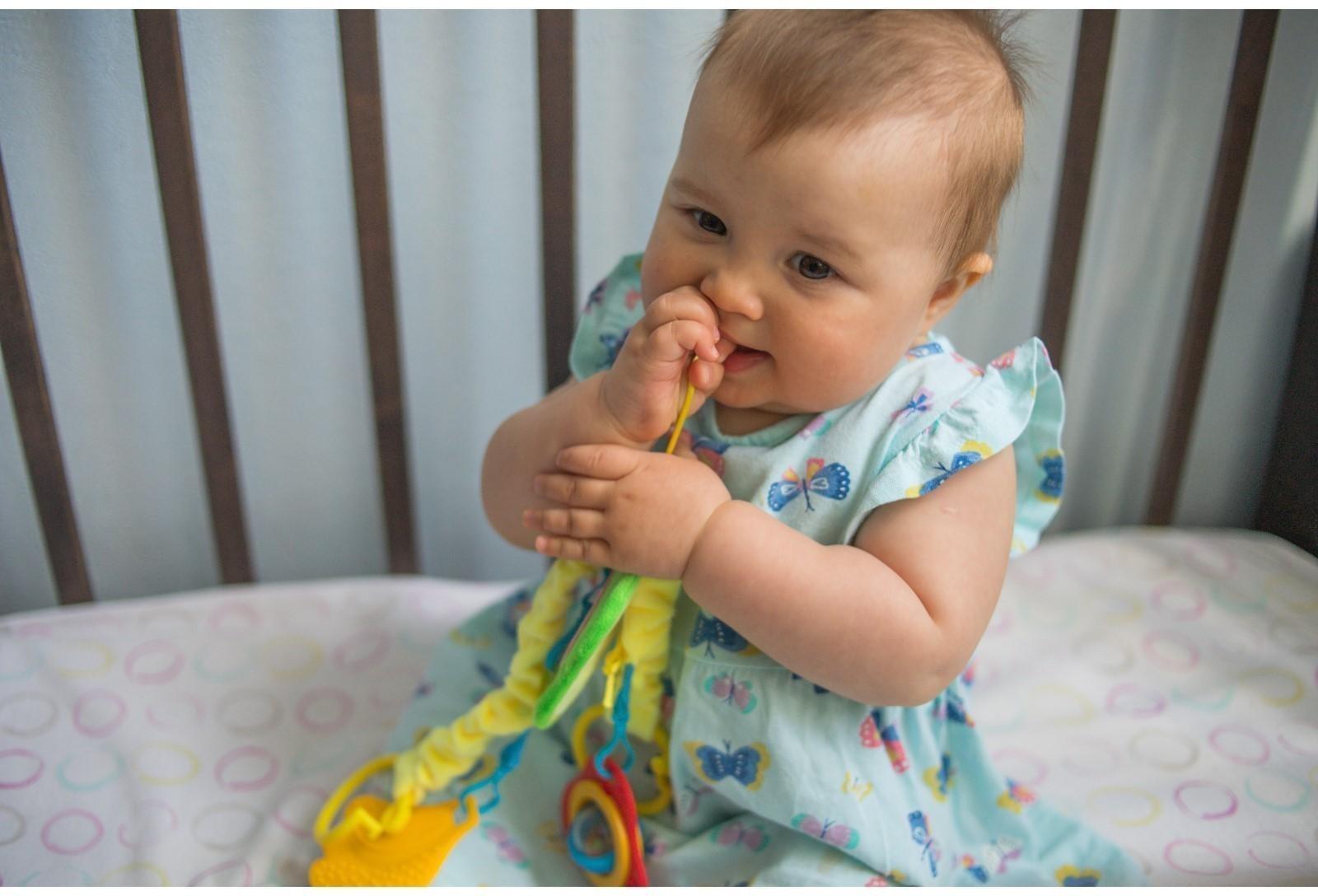 Растяжка - погремушка мягкая на кроватку/коляску «Авокадо», 30 - 45 см