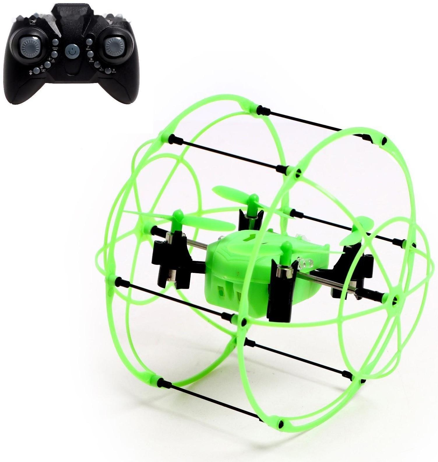 Квадрокоптер радиоуправляемый DRONE, работает от аккумулятора, цвет зелёный