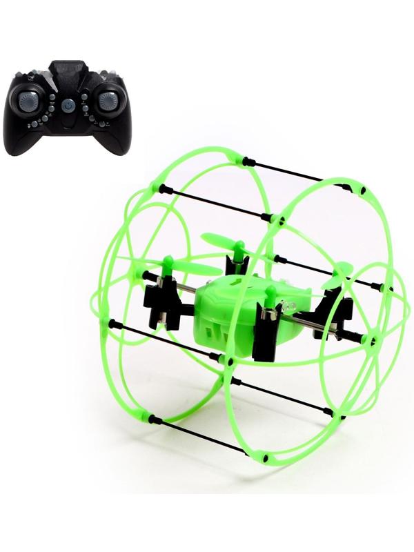 Квадрокоптер радиоуправляемый DRONE, работает от аккумулятора, цвет зелёный