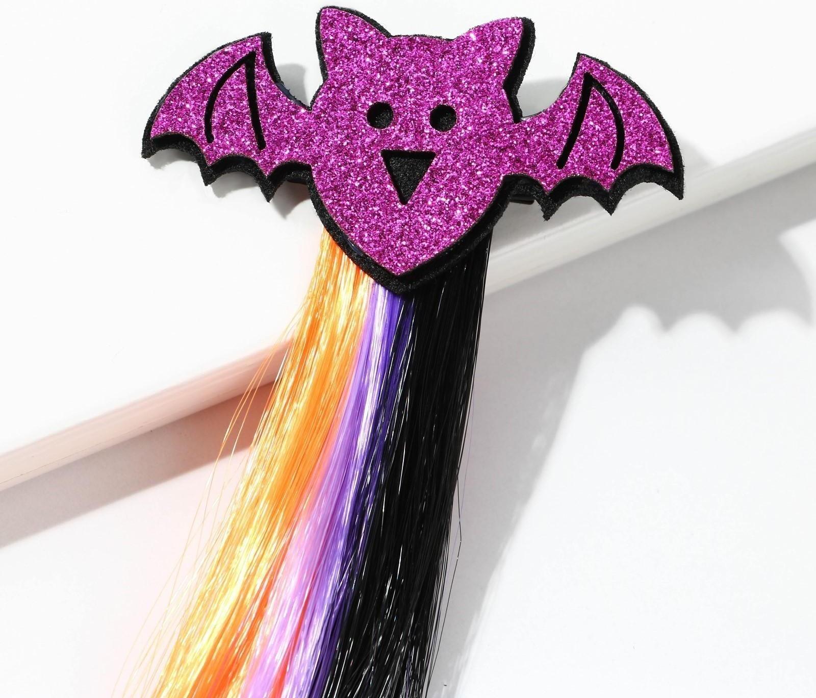 Цветная прядь для волос на заколке «Летучий мышонок», длина 40 см