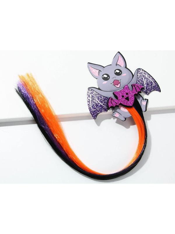 Цветная прядь для волос на заколке «Летучий мышонок», длина 40 см