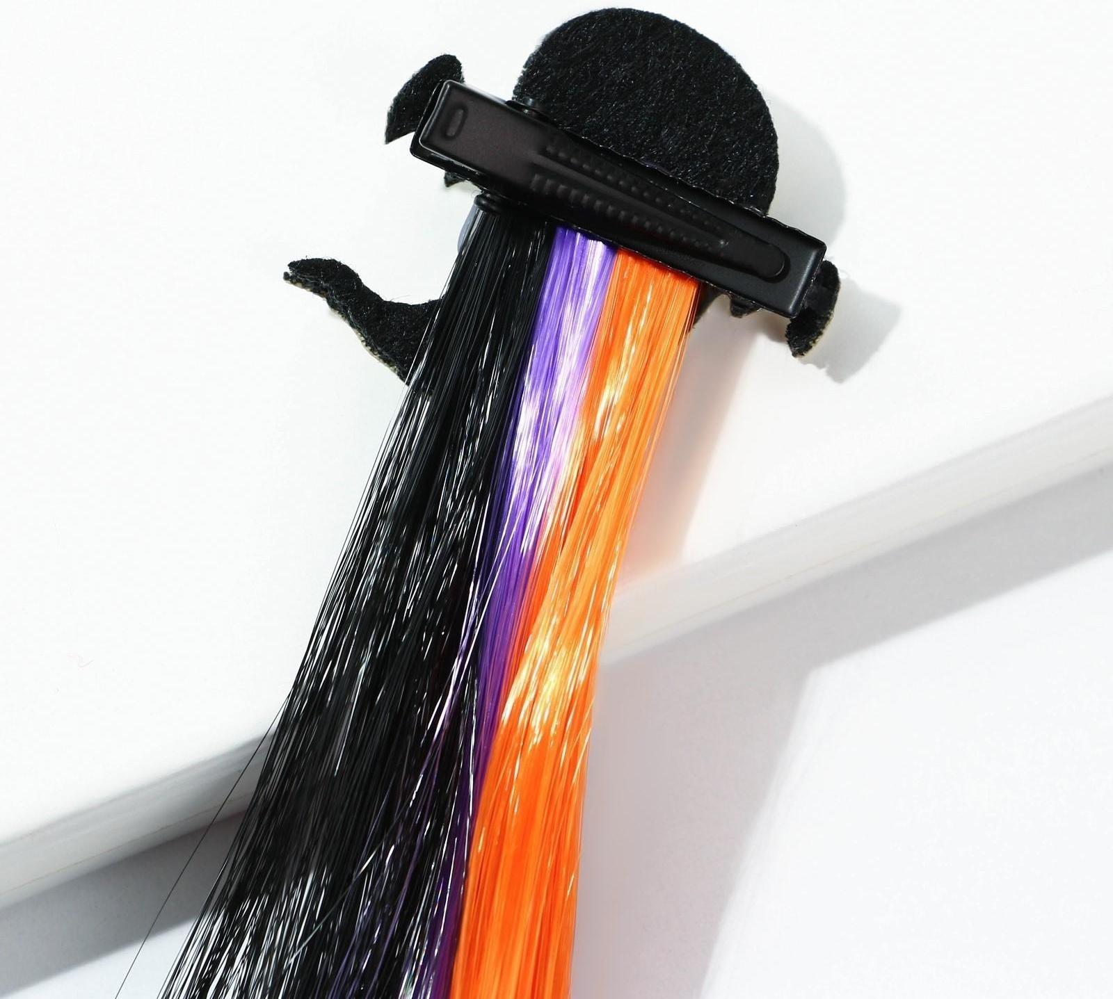 Цветная прядь для волос на заколке «Котик-приведение», длина 40 см