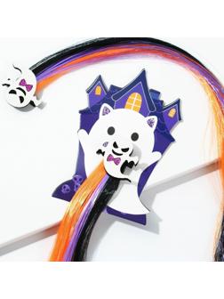 Цветная прядь для волос на заколке «Котик-приведение», длина 40 см