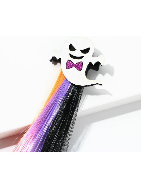 Цветная прядь для волос на заколке «Котик-приведение», длина 40 см