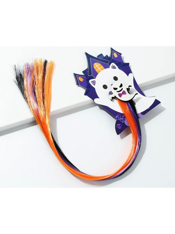 Цветная прядь для волос на заколке «Котик-приведение», длина 40 см