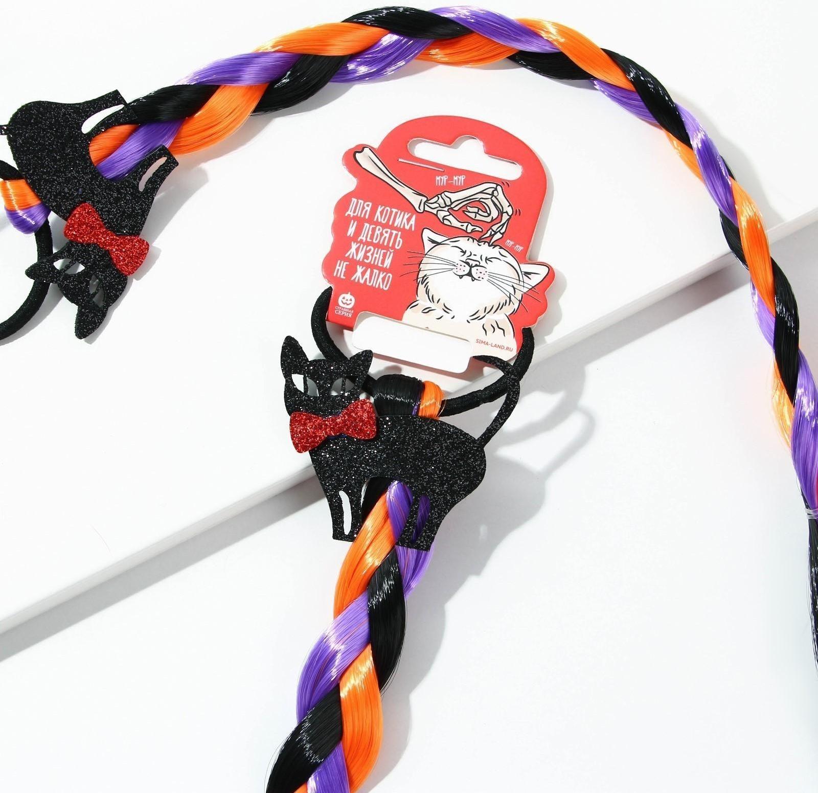 Цветная прядь-косичка на резинке «Для котика и девять жизней не жалко», 40 см