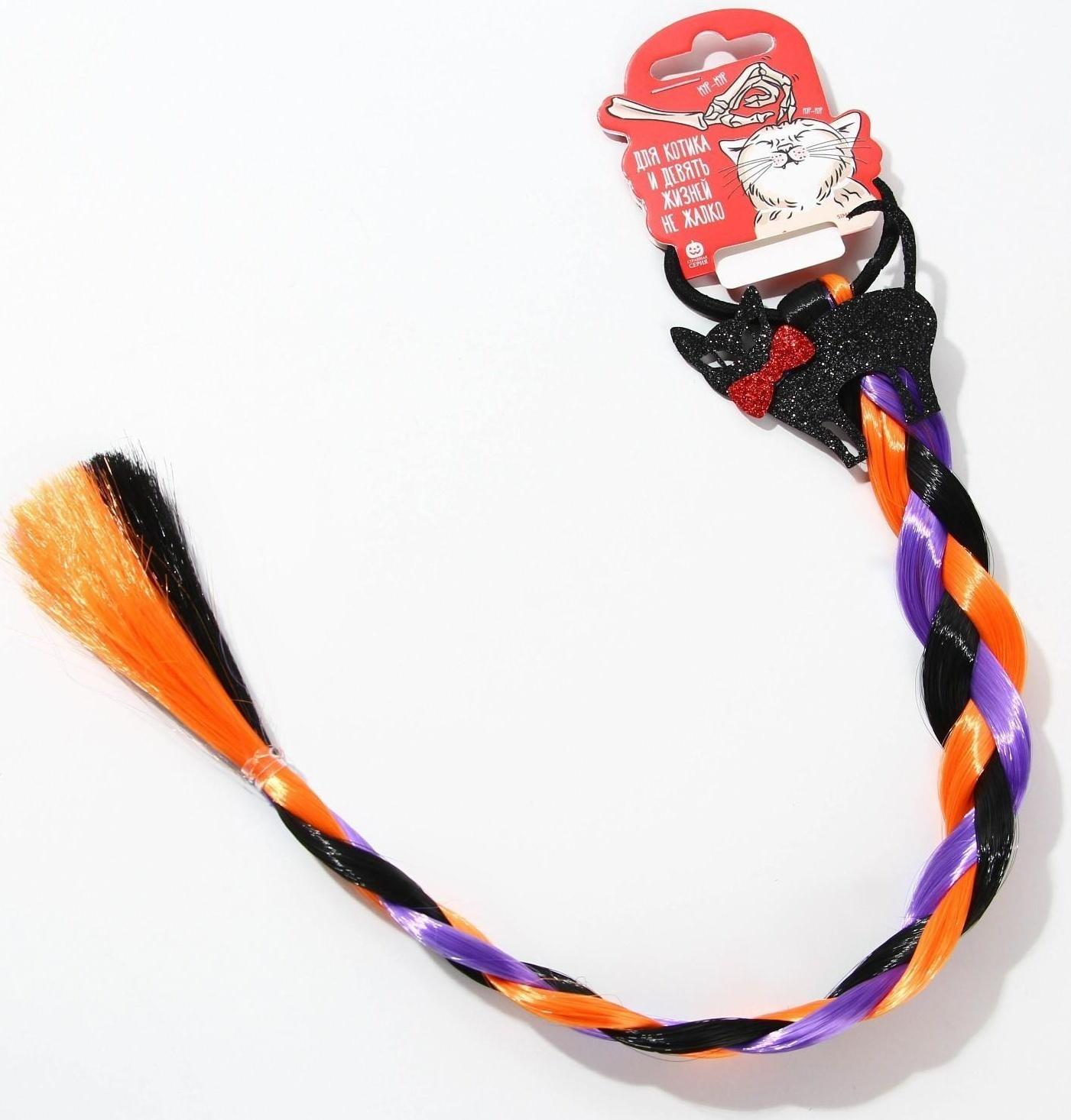 Цветная прядь-косичка на резинке «Для котика и девять жизней не жалко», 40 см