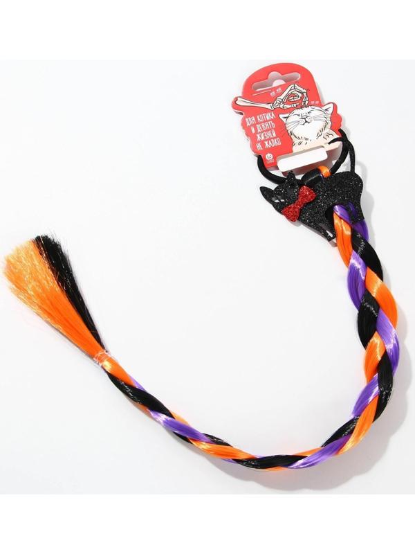 Цветная прядь-косичка на резинке «Для котика и девять жизней не жалко», 40 см