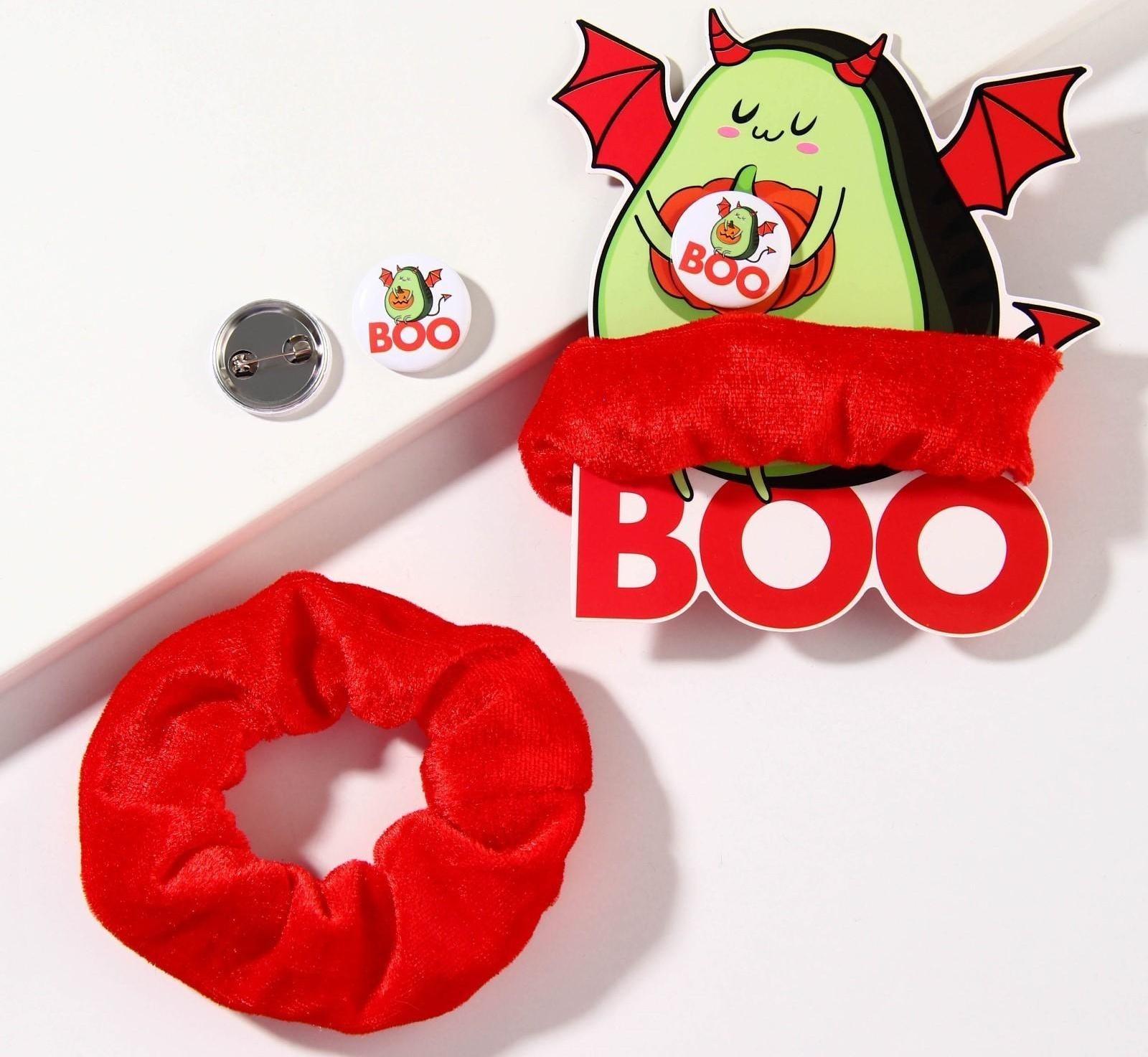 Резинка для волос и значок «Boo», набор