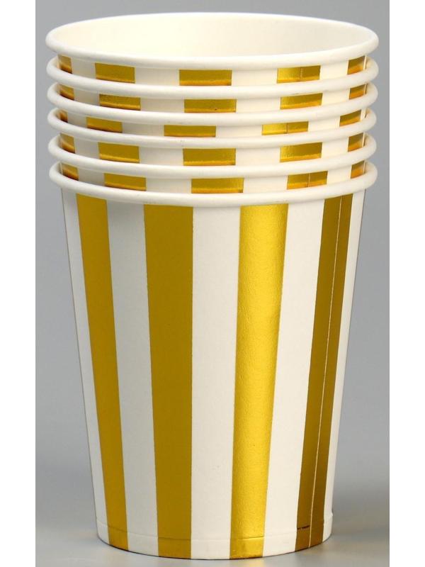 Стакан бумажный «Полоска», набор, 6 шт., цвет золото