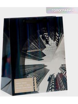 Пакет ламинированный вертикальный «Небоскрёб», радужная голография, М 26 × 32 × 12 см