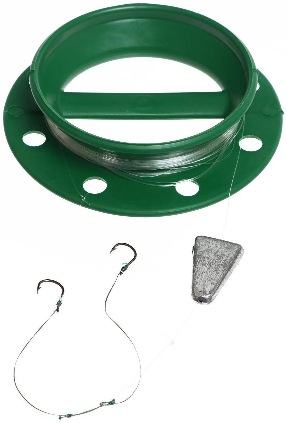 Комплект донка оснащенная, круглая, с грузом, леской, крючок 2 шт., 50 м, 73 г