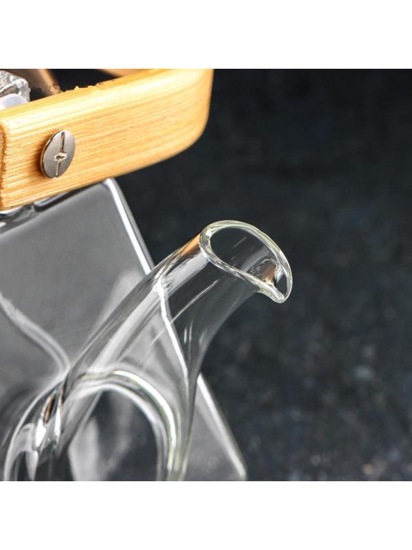 Чайник стеклянный заварочный с бамбуковой крышкой и металлическим ситом «Октогон», 1,2 л