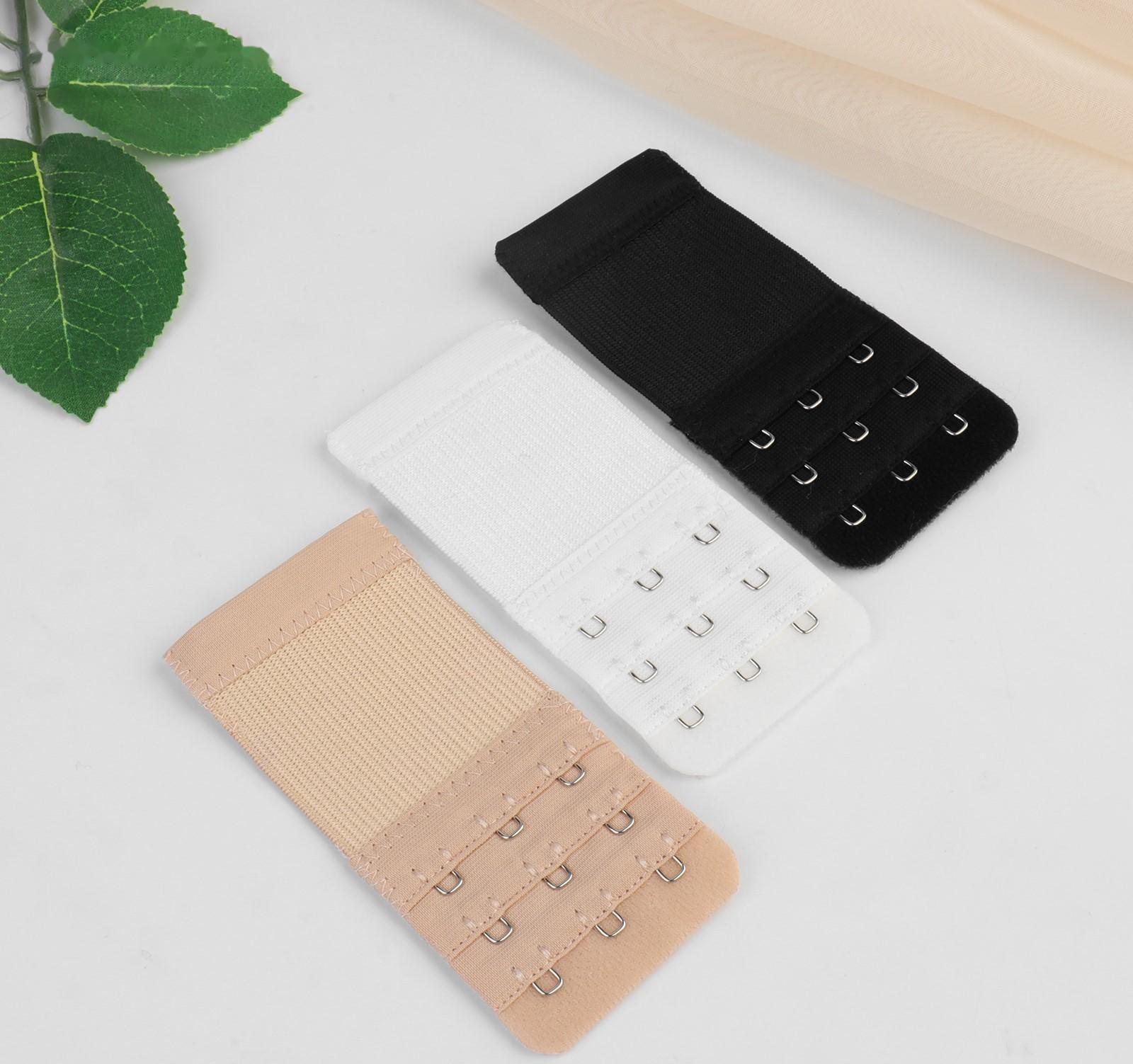Застёжка-удлинитель для бюстгальтера, 3 ряда 3 крючка, 5 × 10,5 см, 3 шт, цвет чёрный/белый/бежевый