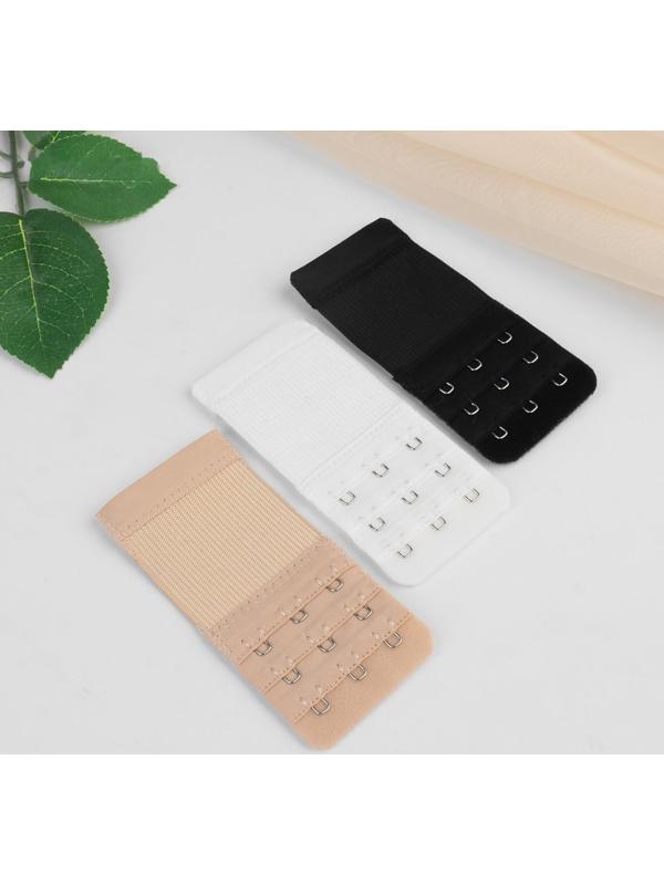 Застёжка-удлинитель для бюстгальтера, 3 ряда 3 крючка, 5 × 10,5 см, 3 шт, цвет чёрный/белый/бежевый