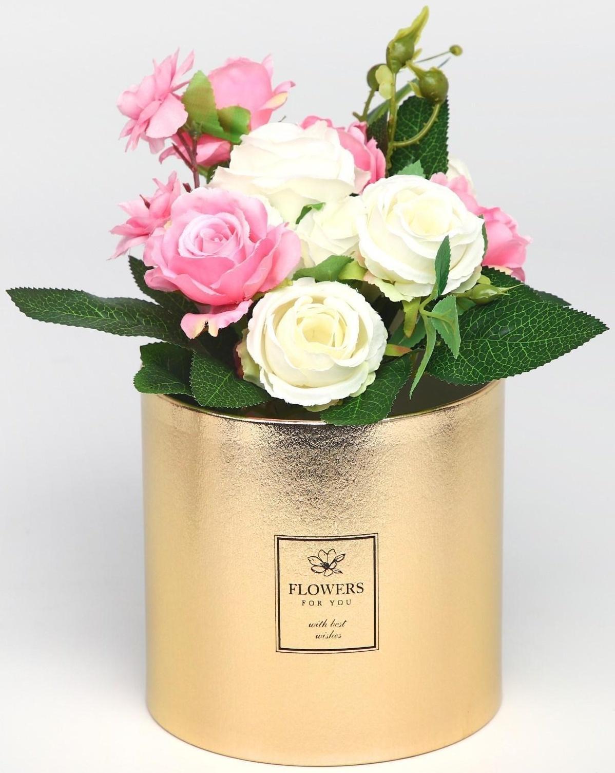 Шляпная коробка «Flowers», золотая, 15 х 15 см