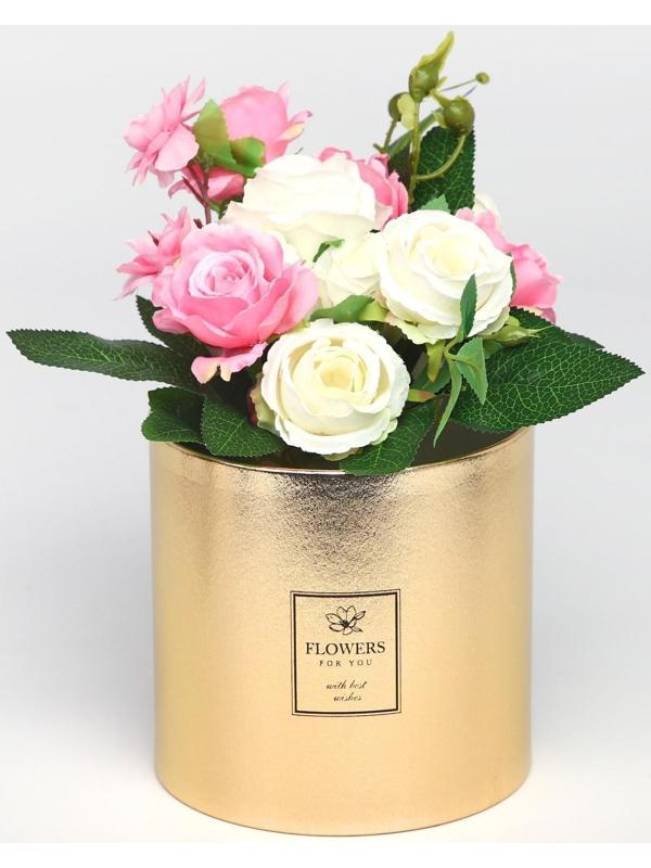 Шляпная коробка «Flowers», золотая, 15 х 15 см