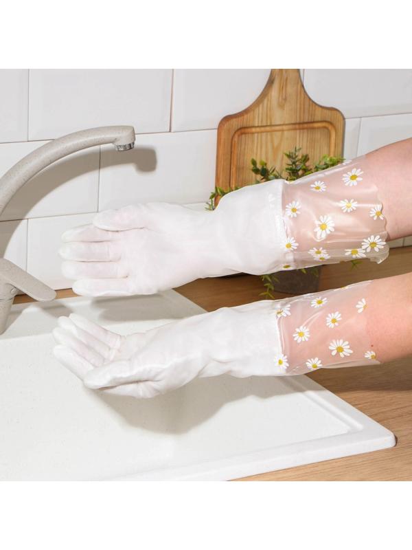 Перчатки хозяйственные Raccoon с манжетой и подкладом, ПВХ, 110 гр, размер L, 40 см, цвет белый