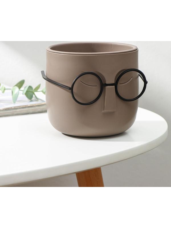 Кашпо для цветов со вставкой «Стив», 650 мл, d=11,5 см, h=10,5 см, цвет французский серый