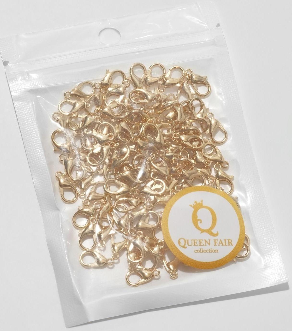 Замок-карабин 12мм, пачка 100шт, цвет золото