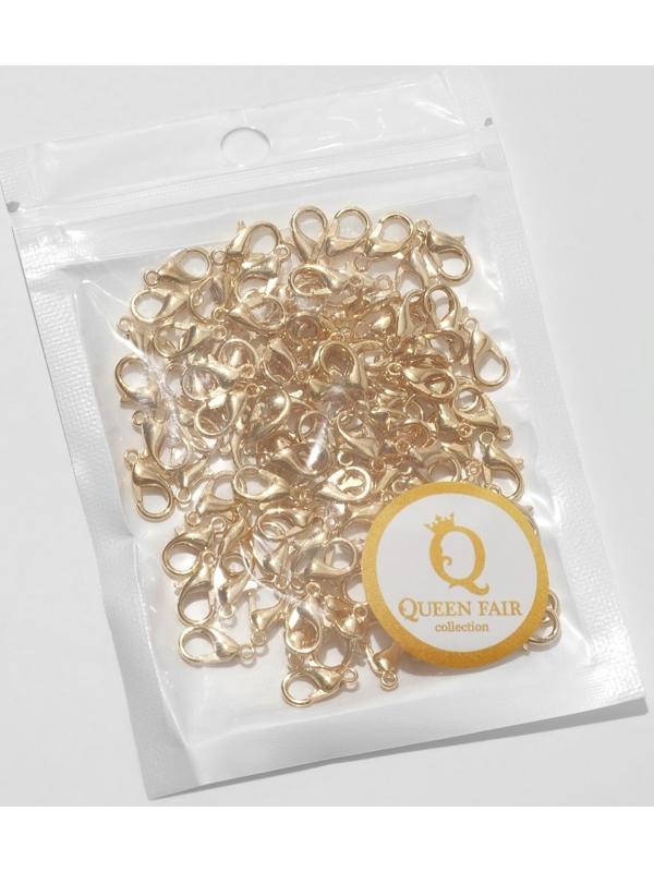 Замок-карабин 12мм, пачка 100шт, цвет золото