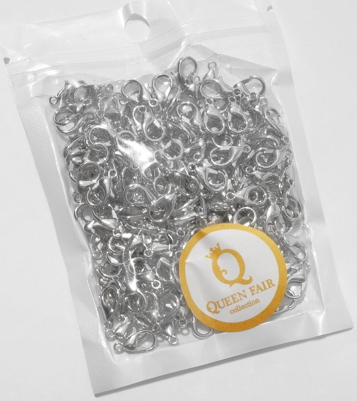 Замок-карабин 12мм, пачка 200шт, цвет серебро