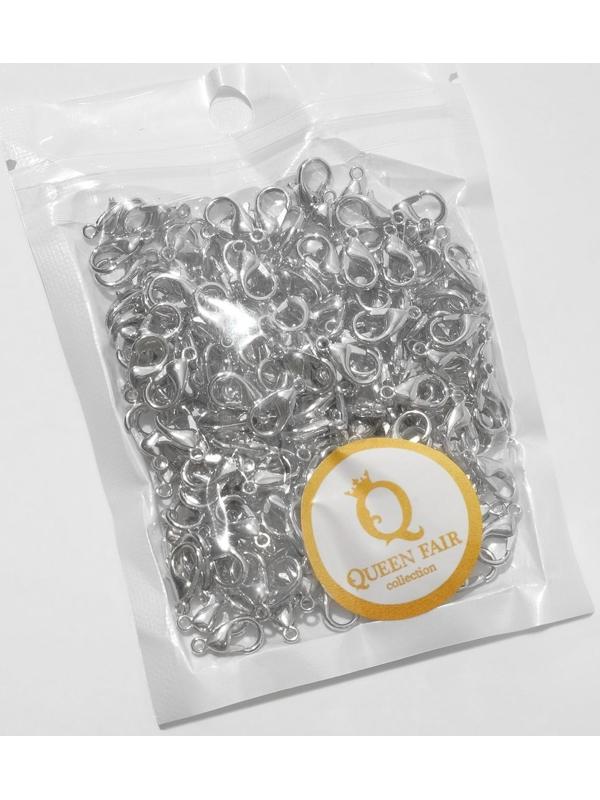 Замок-карабин 12мм, пачка 200шт, цвет серебро