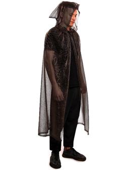 Карнавальный плащ с капюшоном «Паутина на сером», трикотин, длина 120 см